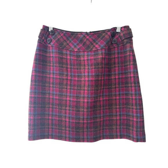 Garnet Hill Womens Wool Plaid Skirt Size 6 Pink Brown Blue Vintage - Picture 2 of 10